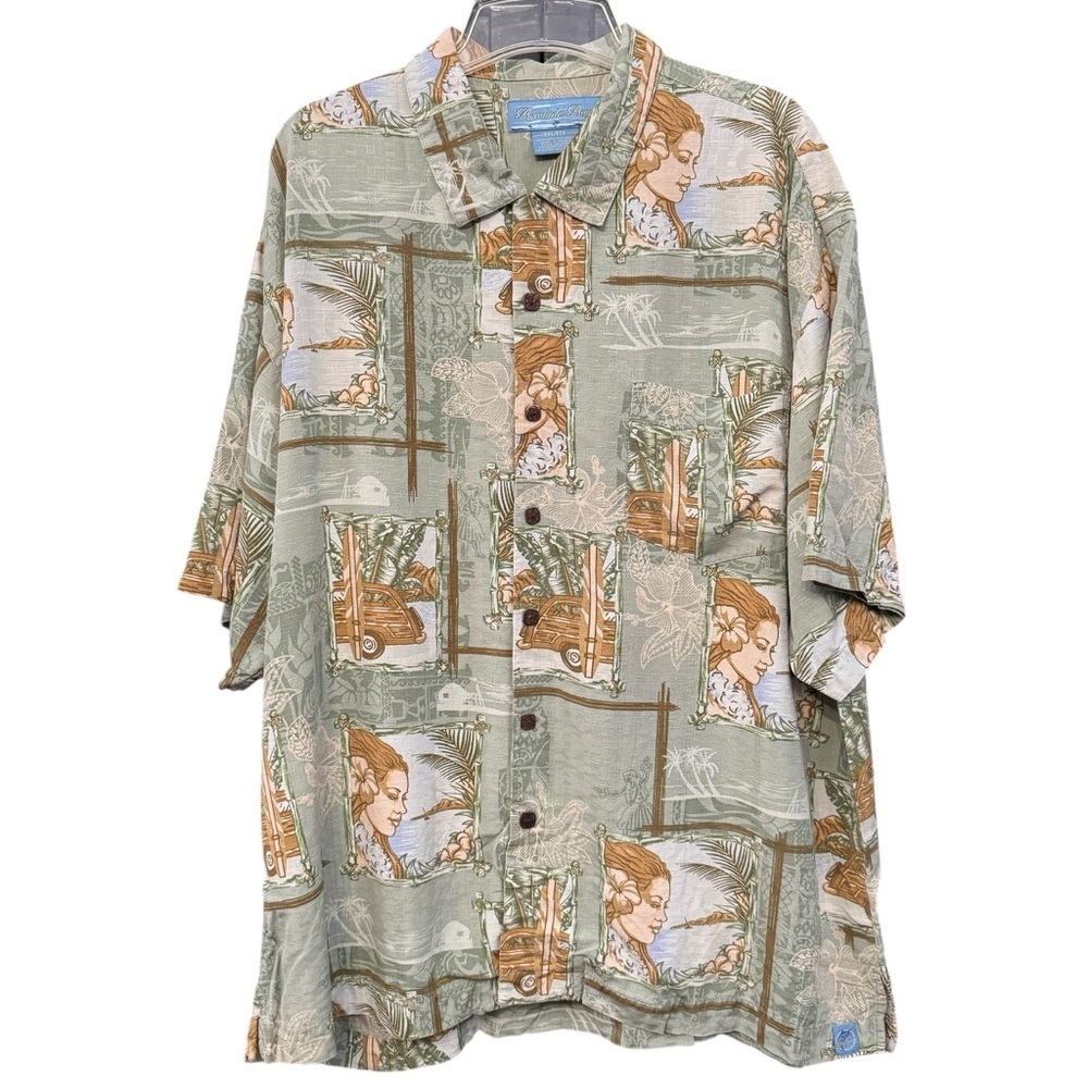 Bermuda Bay XXL Silk Hawaiian Shirt – Hula Girl Woody Wagon - Picture 1 of 5